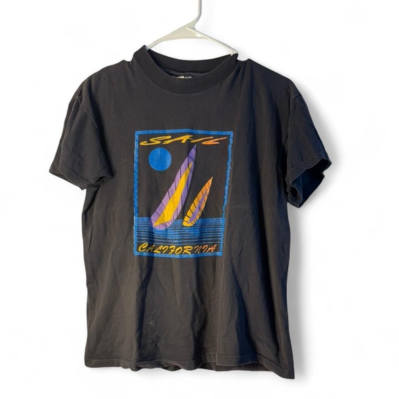 Other - Black Graphic T-Shirt with Sailboat Design